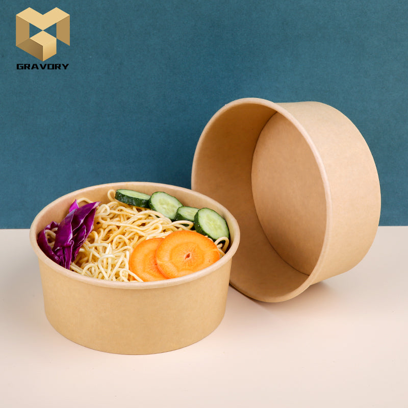 Bamboo Paper Salad Bowl With Lid Disposable Container Take Out